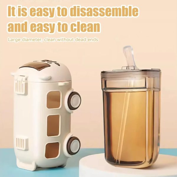 600ml-Bus Shaped Water Bottle With Straw & Strap