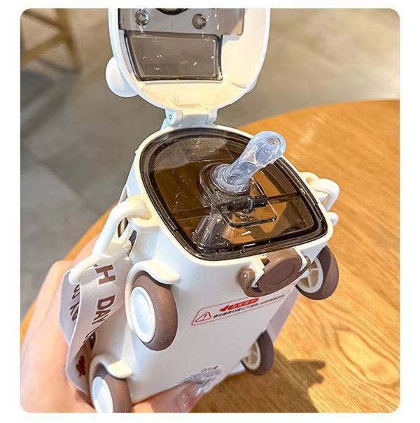 600ml-Bus Shaped Water Bottle With Straw & Strap